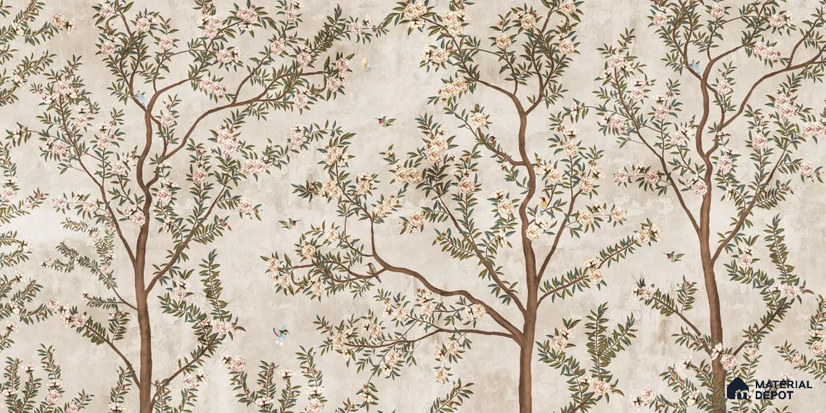 700112 - Chinoiserie Pattern Wallpaper for Walls, Customised Indrani Series Canvas Tropical Design (Customised Size Wallpaper )
