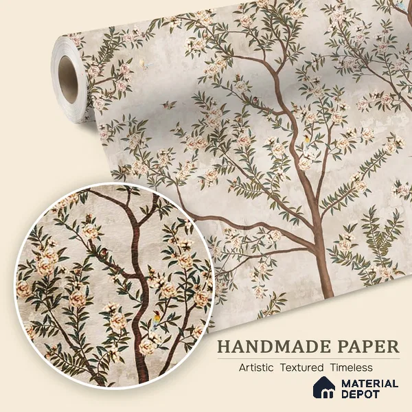 Chinoiserie Pattern Wallpaper for Walls, Customised Indrani Series Handmade Tropical Design (Customised Size Wallpaper )