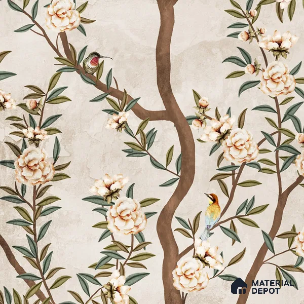 Chinoiserie Pattern Wallpaper for Walls, Customised Indrani Series Handmade Tropical Design (Customised Size Wallpaper )