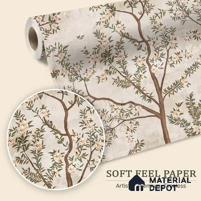 700111 - Chinoiserie Pattern Wallpaper for Walls, Customised Indrani Series Soft Feel Tropical Design (Customised Size Wallpaper )