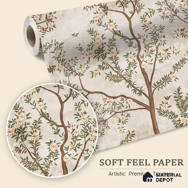700111 - Chinoiserie Pattern Wallpaper for Walls, Customised Indrani Series Soft Feel Tropical Design (Customised Size Wallpaper )