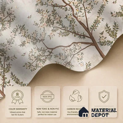 700111 - Chinoiserie Pattern Wallpaper for Walls, Customised Indrani Series Soft Feel Tropical Design (Customised Size Wallpaper )