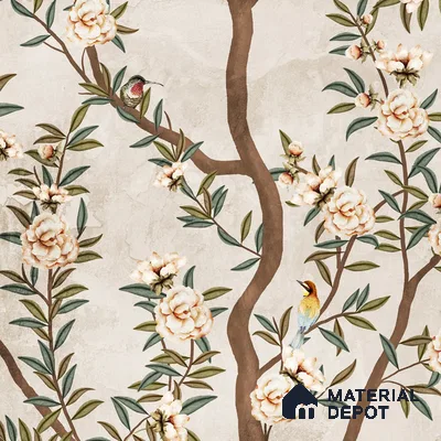700111 - Chinoiserie Pattern Wallpaper for Walls, Customised Indrani Series Soft Feel Tropical Design (Customised Size Wallpaper )