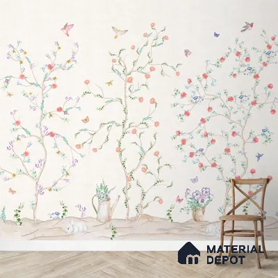 Chinoiserie Tranquility, Wallpaper in Light Background, Customised Sukoon Series Handmade Chinoserie Design (Customised Size Wallpaper)