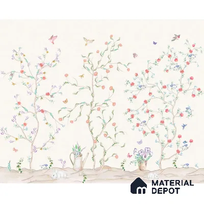 Chinoiserie Tranquility, Wallpaper in Light Background, Customised Sukoon Series Handmade Chinoserie Design (Customised Size Wallpaper)