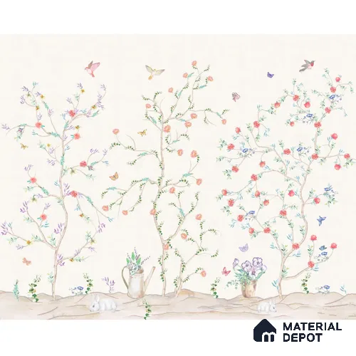 Chinoiserie Tranquility, Wallpaper in Light Background, Customised Sukoon Series Handmade Chinoserie Design (Customised Size Wallpaper)