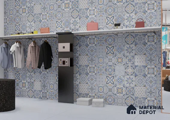 Elegant Geometric Patterned Wall with Contemporary Retail Display | Material Depot