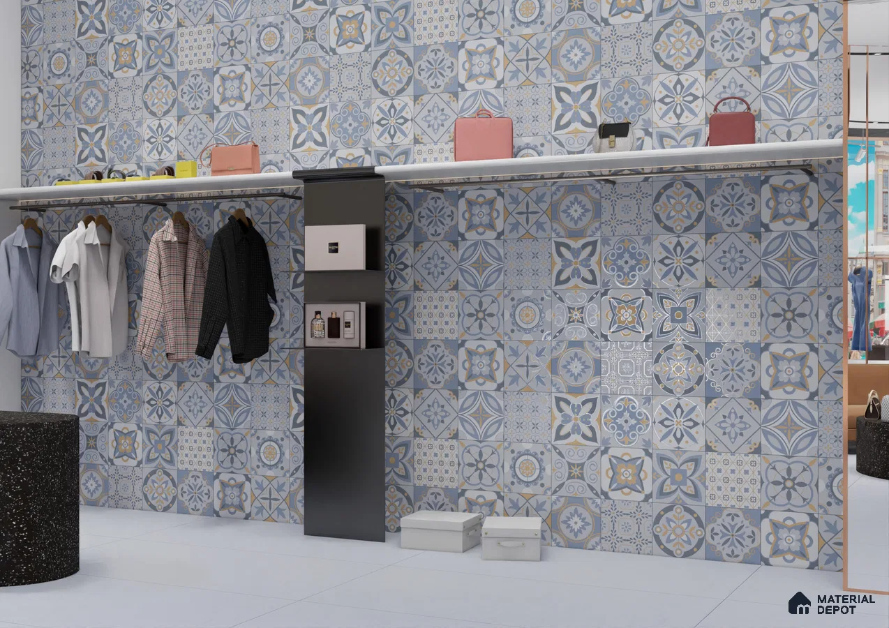 Elegant Geometric Patterned Wall with Contemporary Retail Display | Material Depot