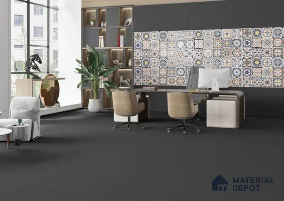 Modern Office with Vibrant Tile Accent Wall and Sleek Flooring | Material Depot