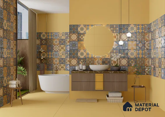Bright and Bold Bathroom with Moroccan Tile Accent Wall | Material Depot