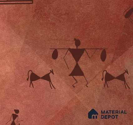 Chitra, Modern Warli Art Design Wallpaper Design for Walls, Customised Sukoon Series Canvas Patterned Design (Customised Size Wallpaper)