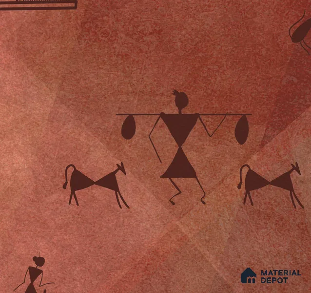 Chitra, Modern Warli Art Design Wallpaper Design for Walls, Customised Sukoon Series Canvas Patterned Design (Customised Size Wallpaper)