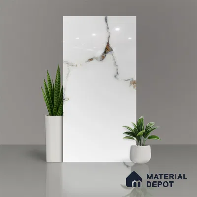 Marble Floor & Wall Tile TL 02210 Chrome White 4 ft x 2 ft Glossy Finish Vitrified Tile - 9 mm (Random 5 )