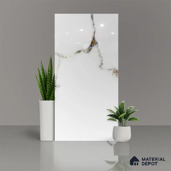 Marble Floor & Wall Tile TL 02210 Chrome White 4 ft x 2 ft Glossy Finish Vitrified Tile - 9 mm (Random 5 )