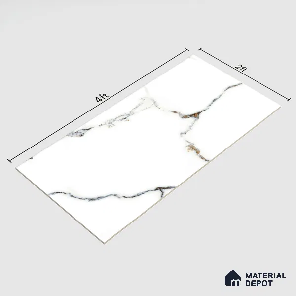Marble Floor & Wall Tile TL 02210 Chrome White 4 ft x 2 ft Glossy Finish Vitrified Tile - 9 mm (Random 5 )