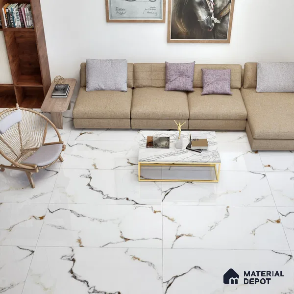 Marble Floor & Wall Tile TL 02210 Chrome White 4 ft x 2 ft Glossy Finish Vitrified Tile - 9 mm (Random 5 )