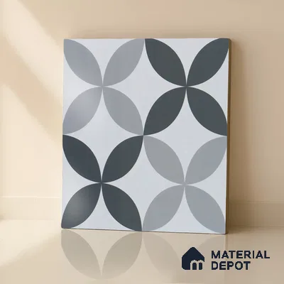Moroccan Wall & Floor Tile TL 04958 Marrakech Rangoli Greyshades 1 ft x 1 ft Ceramic Matte Finish - 9 mm | Suitable for Bathroom, Kitchen, Balcony | Please Expect a Slight Variation of Pattern (Sample)