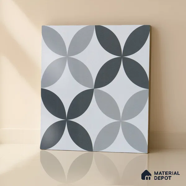 Moroccan Wall & Floor Tile TL 04958 Marrakech Rangoli Greyshades 1 ft x 1 ft Ceramic Matte Finish - 9 mm | Suitable for Bathroom, Kitchen, Balcony | Please Expect a Slight Variation of Pattern (Sample)