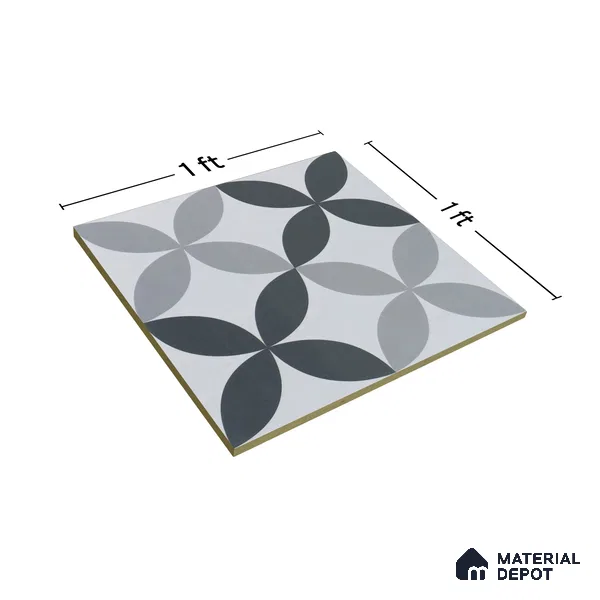 Moroccan Wall & Floor Tile TL 04958 Marrakech Rangoli Greyshades 1 ft x 1 ft Ceramic Matte Finish - 9 mm | Suitable for Bathroom, Kitchen, Balcony | Please Expect a Slight Variation of Pattern (Sample)