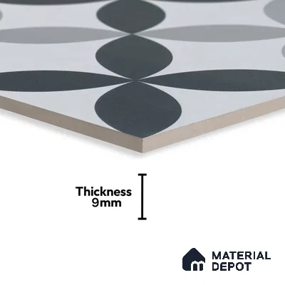 Moroccan Wall & Floor Tile TL 04958 Marrakech Rangoli Greyshades 1 ft x 1 ft Ceramic Matte Finish - 9 mm | Suitable for Bathroom, Kitchen, Balcony | Please Expect a Slight Variation of Pattern (Sample)