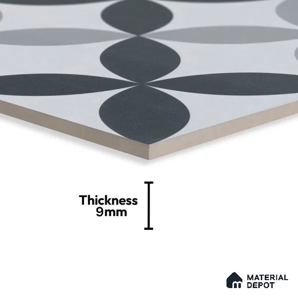 Moroccan Wall & Floor Tile TL 04958 Marrakech Rangoli Greyshades 1 ft x 1 ft Ceramic Matte Finish - 9 mm | Suitable for Bathroom, Kitchen, Balcony | Please Expect a Slight Variation of Pattern (Sample)