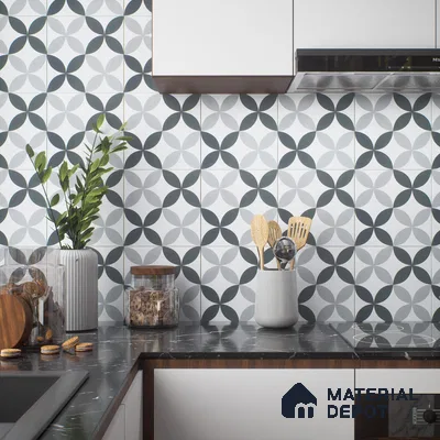 Moroccan Wall & Floor Tile TL 04958 Marrakech Rangoli Greyshades 1 ft x 1 ft Ceramic Matte Finish - 9 mm | Suitable for Bathroom, Kitchen, Balcony | Please Expect a Slight Variation of Pattern (Sample)