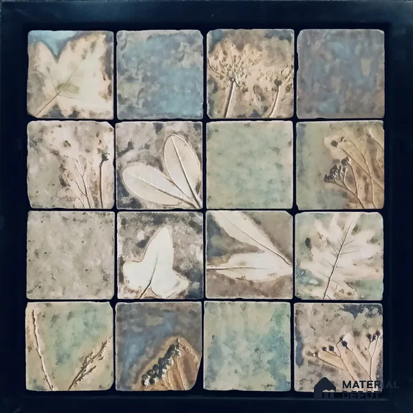 Handmade Third Fired Tumbled Tile TL 12989 Fossil Clay 97x97 mm Glazed Matte Finish Vitrified Mutipurpose Wall & Floor French Series Tile - 9 mm