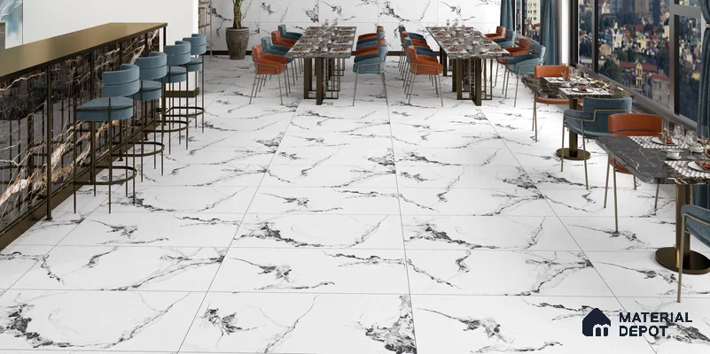Elegant Dining Area with White Marble Tiles | Material Depot