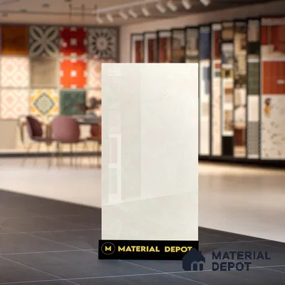 Marble Floor & Wall Tile TL 00677 Cloudy White Glossy Finish 4 ft x 2 ft Vitrified Tile - 9 mm | Suitable For living Room, Bedroom, Bathroom