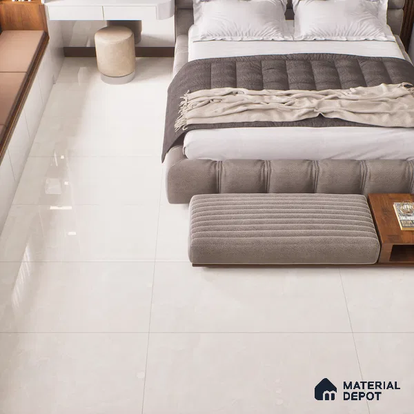 Marble Floor & Wall Tile TL 00677 Cloudy White Glossy Finish 4 ft x 2 ft Vitrified Tile - 9 mm | Suitable For living Room, Bedroom, Bathroom