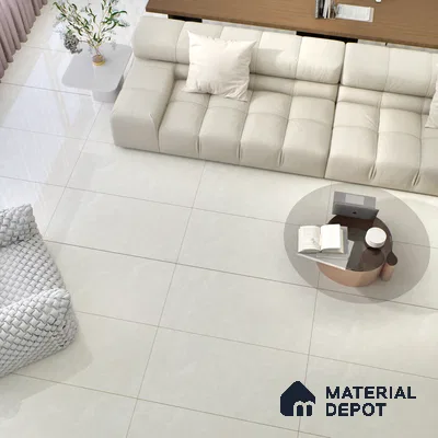 Marble Floor & Wall Tile TL 00677 Cloudy White Glossy Finish 4 ft x 2 ft Vitrified Tile - 9 mm | Suitable For living Room, Bedroom, Bathroom