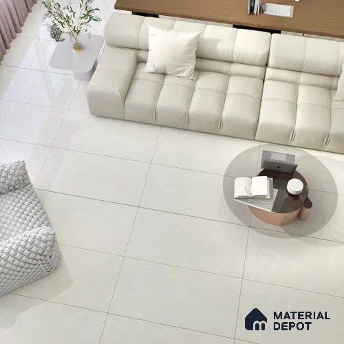 Marble Floor & Wall Tile TL 00677 Cloudy White Glossy Finish 4 ft x 2 ft Vitrified Tile - 9 mm | Suitable For living Room, Bedroom, Bathroom | Random Designs
