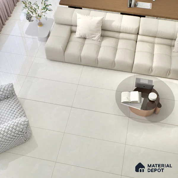 Marble Floor & Wall Tile TL 00677 Cloudy White Glossy Finish 4 ft x 2 ft Vitrified Tile - 9 mm | Suitable For living Room, Bedroom, Bathroom