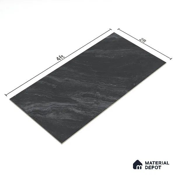 Marble Floor & Wall Tile | TL 00678 Coal Black 4 ft x 2 ft Matte Finish Full Body Vitrified Tile - 9 mm | Suitable For Living Room, Bedroom, Dining Area (Sample)