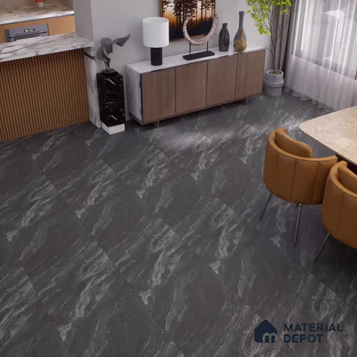 Marble Floor & Wall Tile | TL 00678 Coal Black 4 ft x 2 ft Matte Finish Full Body Vitrified Tile - 9 mm | Suitable For Living Room, Bedroom, Dining Area