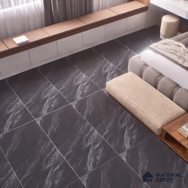 Marble Floor & Wall Tile | TL 00678 Coal Black 4 ft x 2 ft Matte Finish Full Body Vitrified Tile - 9 mm | Suitable For Living Room, Bedroom, Dining Area (Sample)