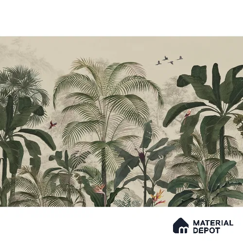 A close-up of aCoastal Life, Tropical Theme Wallpaper, Customised Sukoon Series Tropical Design (Customised Size Wallpaper) with a finish available at Material Depot in Bangalore