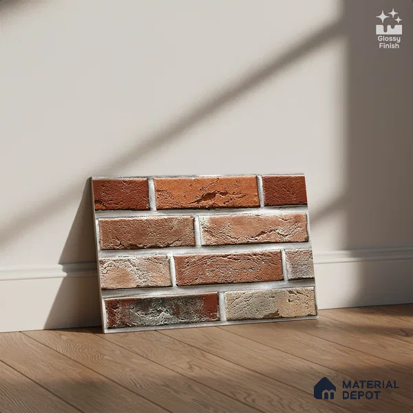 Brick Wall Tile TL 05552 Cocoa Brown 450x300 mm Glossy Finish Ceramic Elevation Tile - 6 mm