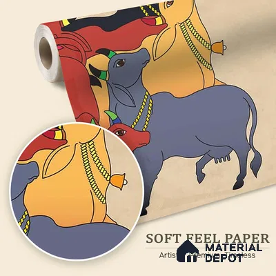 Colourful Cows Pichwai | Multicolour Pichwai Cattle Traditional Look Wallpaper Soft Feel (Customised Size)