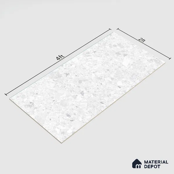 Marble Floor & Wall Tile | TL 02577 Concrete Bianco 4 ft x 2 ft Glossy Finish Random Design Vitrified Tile - 9 mm | Suitable For Living Room, Bedroom, Kitchen (Sample)