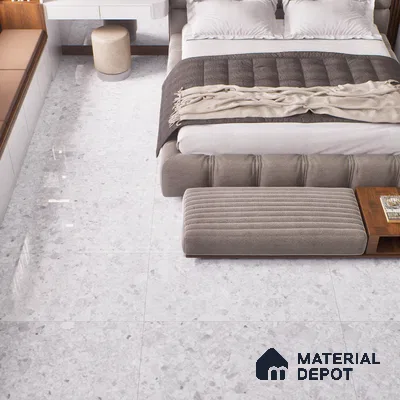 Marble Floor & Wall Tile | TL 02577 Concrete Bianco 4 ft x 2 ft Glossy Finish Random Design Vitrified Tile - 9 mm | Suitable For Living Room, Bedroom, Kitchen (Sample)