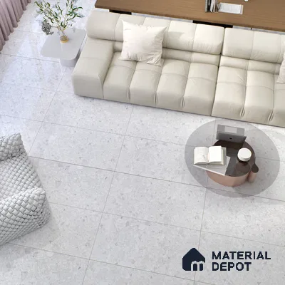 Marble Floor & Wall Tile | TL 02577 Concrete Bianco 4 ft x 2 ft Glossy Finish Random Design Vitrified Tile - 9 mm | Suitable For Living Room, Bedroom, Kitchen (Sample)