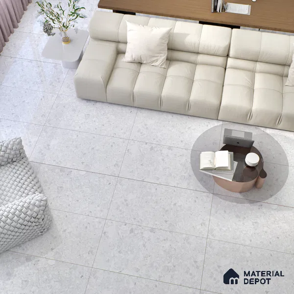 Marble Floor & Wall Tile | TL 02577 Concrete Bianco 4 ft x 2 ft Glossy Finish Random Design Vitrified Tile - 9 mm | Suitable For Living Room, Bedroom, Kitchen (Sample)