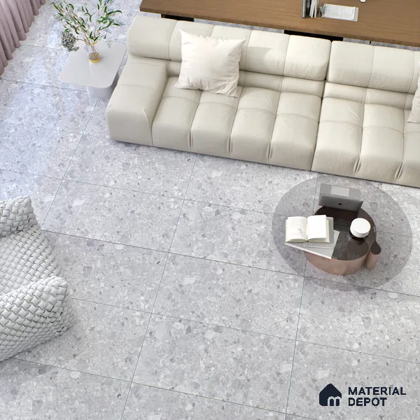 Marble Floor & Wall Tile | TL 02578 Concrete Gris 4 ft x 2 ft Glossy Finish Random Design Vitrified Tile - 9 mm | Suitable For Living Room, Bedroom, Kitchen (Sample)