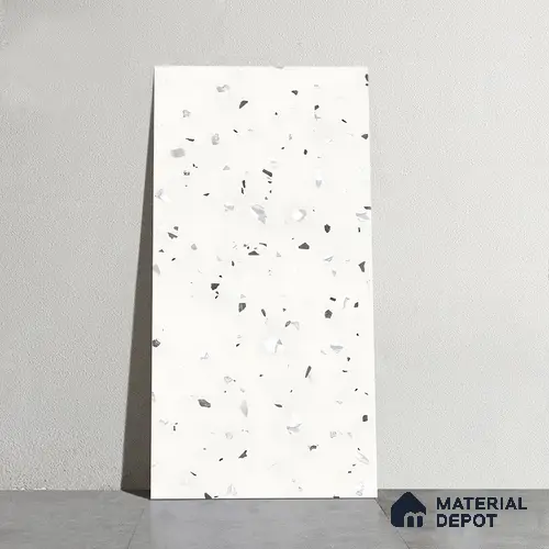 Terrazzo Floor & Wall Tile | TL 01076 Cotton White | 4 ft x 2 ft Matte Finish Vitrified Tile - 9 mm | Suitable For Living Room, Bedroom, Bathroom