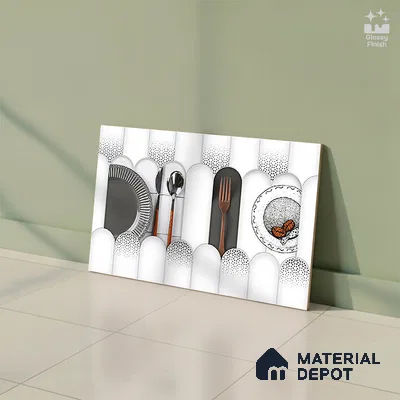 TL 00625 B Highlighter 1 Cool White & Black 12 x 18 inch Glossy Finish 3D High Definition Digital Subway Ceramic Wall Tile - 6 mm