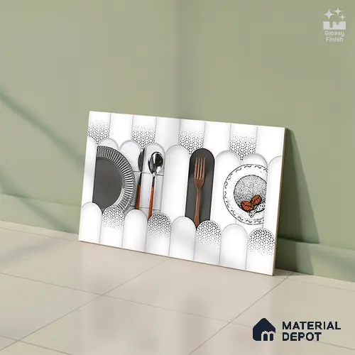 TL 00625 B Highlighter 1 Cool White & Black 12 x 18 inch Glossy Finish 3D High Definition Digital Subway Ceramic Wall Tile - 6 mm