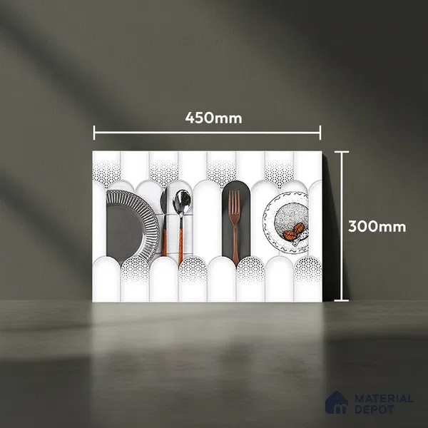 TL 00625 B Highlighter 1 Cool White & Black 12 x 18 inch Glossy Finish 3D High Definition Digital Subway Ceramic Wall Tile - 6 mm