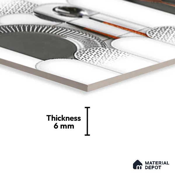 TL 00625 B Highlighter 1 Cool White & Black 12 x 18 inch Glossy Finish 3D High Definition Digital Subway Ceramic Wall Tile - 6 mm