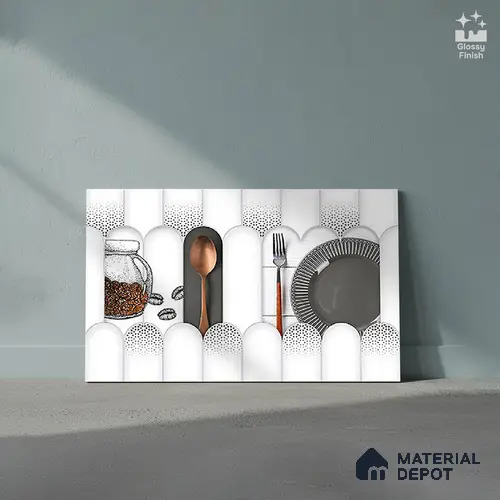 TL 00625 C Highlighter 2 White & Black Noir 12 x 18 inch Glossy Finish 3D High Definition Digital Subway Ceramic Wall Tile - 6 mm